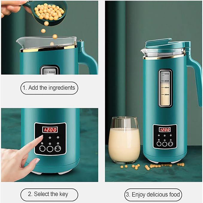 Mini Soy Milk Maker 600ml 110V Quiet Blender with 9 Functions Automatic No-Filter No Net Grinding Touch Control for 1-2 People Baby Food Juice Hot Drinks