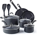 Cook N Home Pots and Pans Set Nonstick Professional Hard Anodized Cookware Sets 12-Piece Dishwasher Safe with Stay-Cool Handles Black