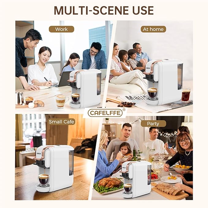 Tissting 4 in 1 Pod Coffee Maker 19Bar Pressure &amp 92℃ Constant Temperature - Fast 20s Brew for Hot Cold Coffee Programmable Single Double Serve 600ml Capacity with Auto Shutoff (US plug)