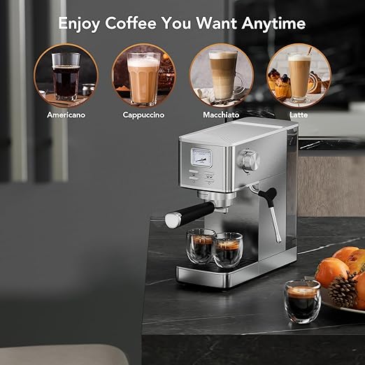 COWSAR Espresso Machine 20 Bar Compact Commercial Espresso Maker with Milk Frother Visual Pressure Gauge Coffee Machine with 47oz Removable Water Tank and Capsule Funnel for Cappuccino Latte