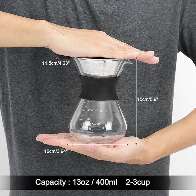 Pour Over Coffee MakerManual Hand Drip Coffee Maker Glass Pot With Stainless Steel Filter For Home