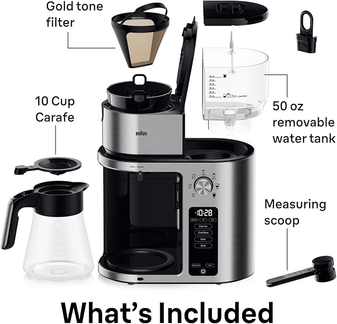 Braun MultiServe Plus 10-Cup Drip Coffee Maker - Hot &amp Cold Multi-Serve Brewer with Programmable Timer and Auto Start Over Ice Function Stainless Steel &amp Pod-Free Design KF9270SI