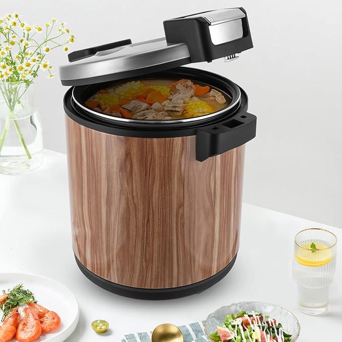 6 Gal Heavy Duty Rice Warmer 110V Electric Rice Warmer (Not Rice Cooker) with Rice Spoon Stainless Steel Food Warmer for Restaurant Party Family (Wood Type A)