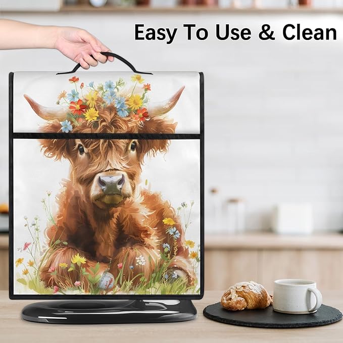 Kitchen Aid Mixer Cover Florals Highland Flower Cow Stand Mixer Cover Compatible with 6-8 Quarts Stand Mixers Dust Covers with Zipper Pocket Foldable Washable Kitchen Aid Organizer Bag