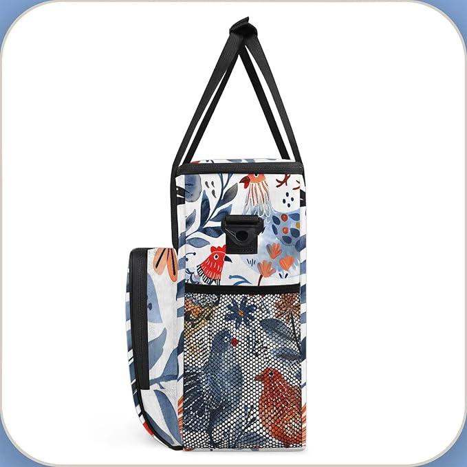 Cute Chicken Coffee Maker Carring Bag Large Insulated Storage Organizer Case Tote Bags with Shoulder Strap for Travel Work Picnic