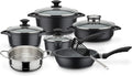 GSW Gourmet Granite Cooking Pot Set 10 Pieces Aluminium Glass Plastic Stainless Steel Black