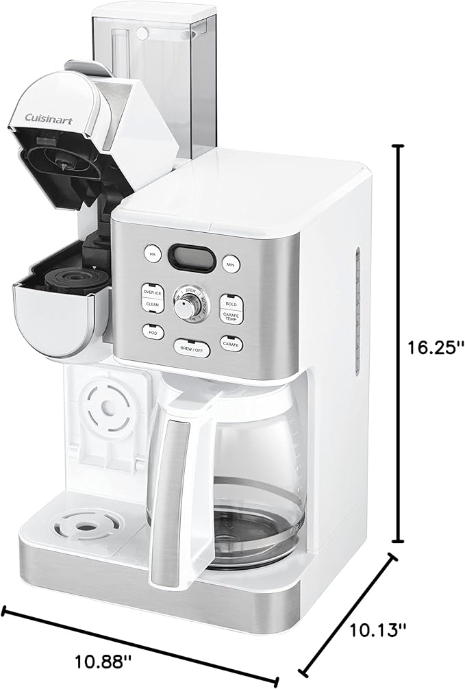 Cuisinart 12-Cup Coffee Maker Single-Serve Brewer Glass Carafe Automatic Hot &amp Iced Coffee Machine Brew Strength Control and Brew Pause SS-16W White