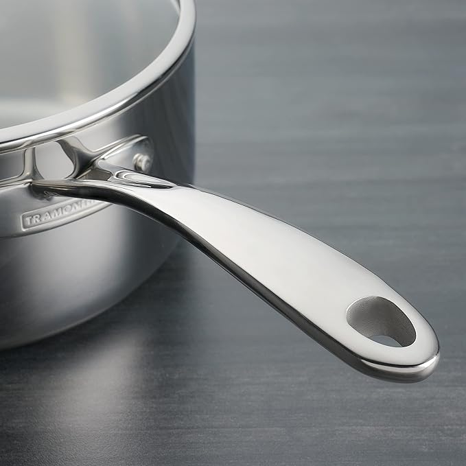 Tramontina Tri-Ply Clad Stainless Steel 3-Quart Sauce Pan with Glass Lid Induction-Ready Dishwasher-Safe NSF-Certified