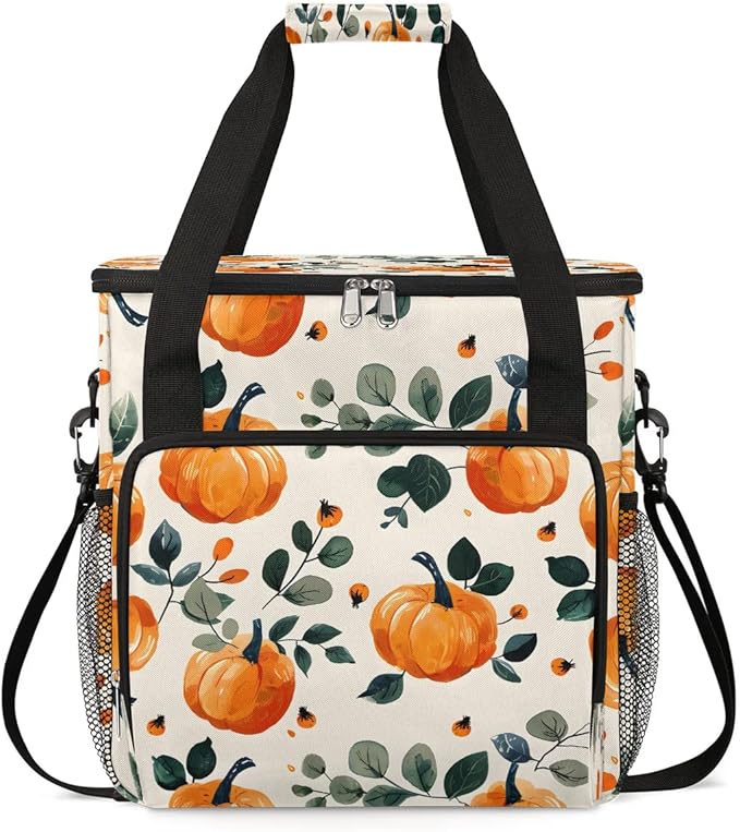 Cute Pumpkins Print Coffee Maker Carrying Bag Compatible with K-Mini or K-Mini Plus Portable Single Cup Coffee Maker Case with Pockets for K Cup Pods