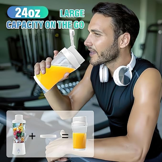 Portable juicer large capacity charging juicer cup wireless juice mixer household small ice blender portable cup multifunctional food processor (White)