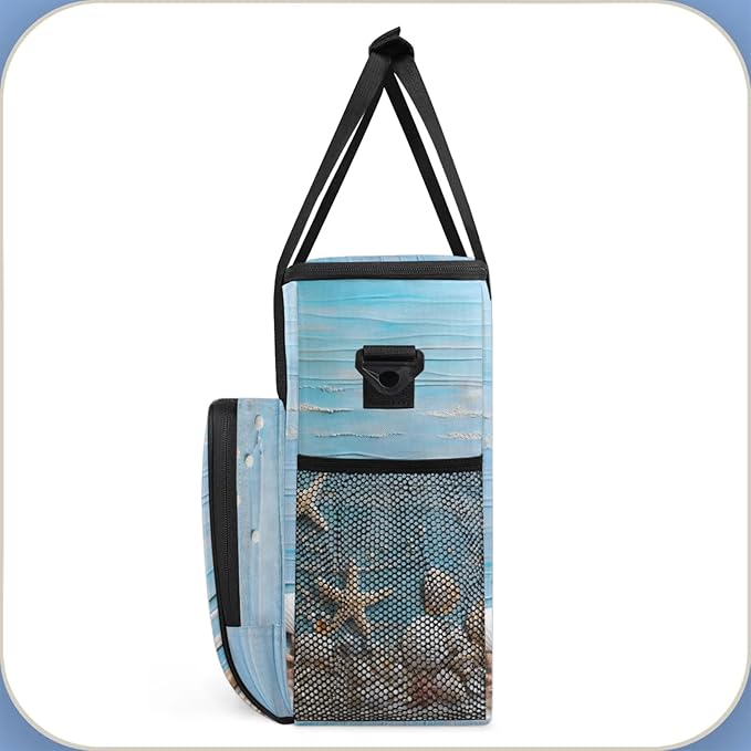 Beach Sea Shells Starfish Coffee Maker Travel Bag for Keurig K-Mini/K-Mini Plus Insulated Waterproof Tote with Pockets for K-Cup Portable Single-Serve Brewer Case