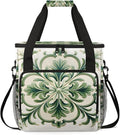 Green Floral Pattern Coffee Maker Travel Bag for Keurig K-Mini/K-Mini Plus Insulated Waterproof Tote with Pockets for K-Cup Portable Single-Serve Brewer Case
