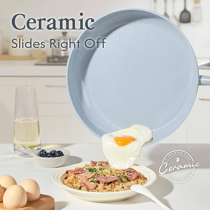 CAROTE Ceramic Cookware Set Nonstick 9pcs Pots and Pans Set Non stick Non-Toxic &amp PFAS-FreeDishwasher RV/Camping Cookware SetSauce Pan with Lid Blue