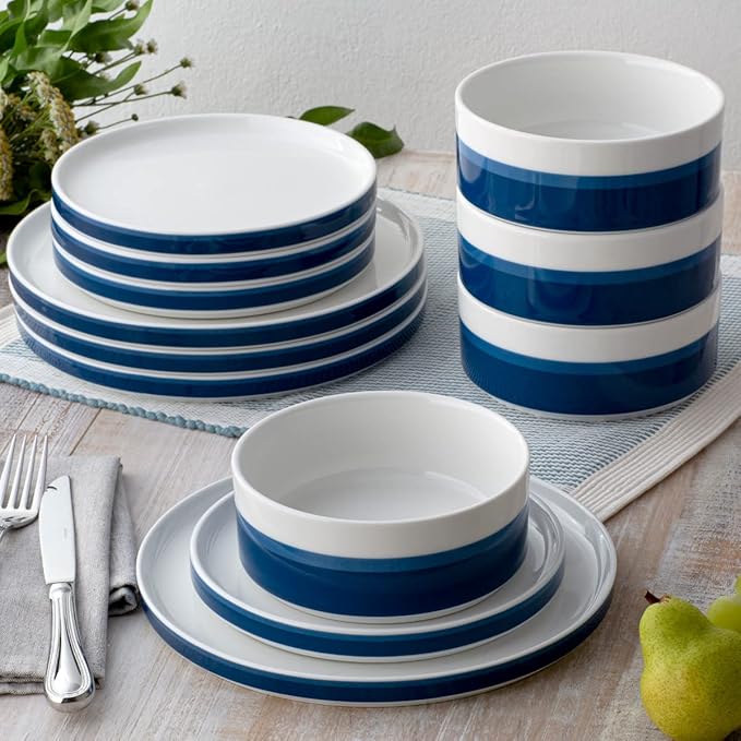 Noritake ColorStax Stripe Blue 12-Piece Dinnerware Set Service for 4