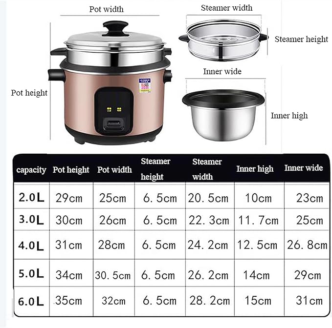 Rice Cooker (2-6L) Home Dormitory Rice Cooker Non-stick Inner Pot for Make Rice &amp Steam Healthy Food &amp Vegetables US/EU Power(6L)