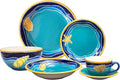 Artesa Vega Caribe Coastal Dinnerware Set Turquoise and Navy Blue with Gold Trim Handmade &amp Hand-Painted Ceramic 6-Piece Place Setting Seashell Design Microwave Safe
