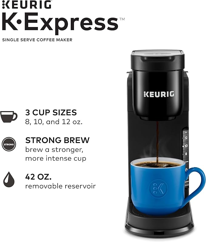 Keurig K-Express Coffee Maker Single Serve K-Cup Pod Brewer Black 12.8' L x 5.1' W x 12.6' H &amp Slim Non-Rolling Storage Drawer Coffee Pod Storage Holds up to 24 K-Cups