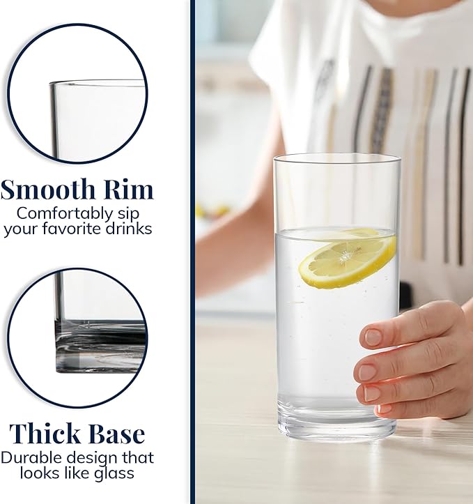 US Acrylic Classic Clear Plastic Reusable Drinking Glasses (Set of 6) 24oz Iced-Tea Cups | BPA-Free Tumblers Made in USA | Top-Rack Dishwasher Safe