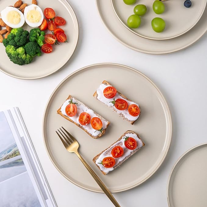 AmorArc Stoneware Dinnerware Sets for 4Round Reactive Glaze Ceramic Plates and Bowls SetHighly Scrath Resistant | Dishwasher &amp Microwave Safe Dishes SetService for 4 (12pc)