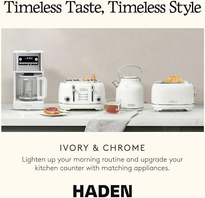HADEN Generous Brew 14 Cup Coffee Maker with 120 Minute Keep Warm Delay Brew Adjustable Strength Programmable Clock and Anti Drip Ivory/Chrome