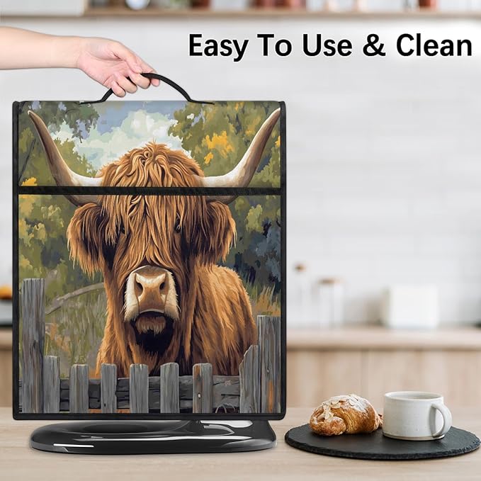Kitchen Aid Mixer Cover Highland Cow Animals Stand Mixer Cover Compatible with 6-8 Quarts Stand Mixers Dust Covers with Zipper Pocket Foldable Washable Kitchen Aid Organizer Bag