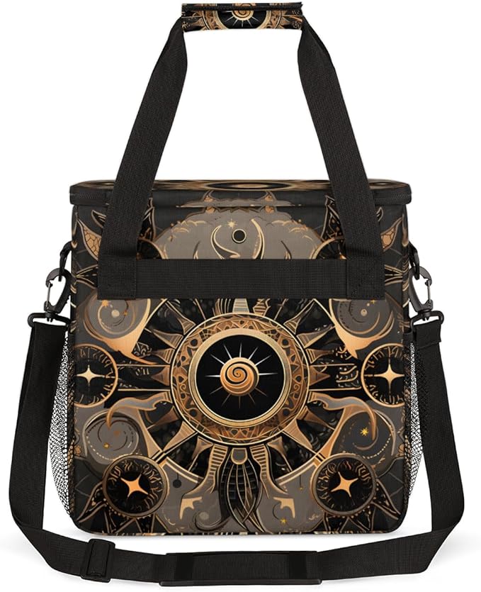 Gold Mandala Coffee Maker Carrying Bag Magic Eyes Travel Storage Bag Compatible with K-Mini or K-Mini Plus Single Serve Coffee Brewer Carrying Case with Multiple Pockets &amp Shoulder Strap
