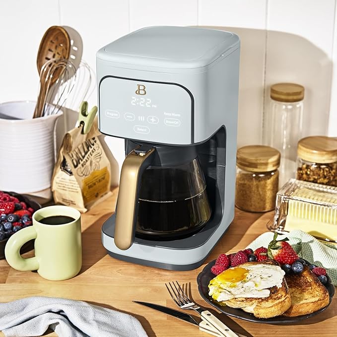 B - 12-Cup Programmable Coffee Maker with Touch Controls Auto Brew Timer Reusable Filter Large Glass Carafe Countertop Coffee Machine (Hydrangea)