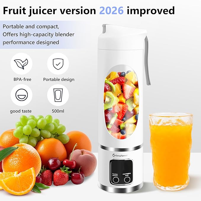 Portable Blender Personal Electric USB 500ML Portable juicer Shakes and Smoothies Blender Small Blenders Mixing Compact Convenient and Versatile White