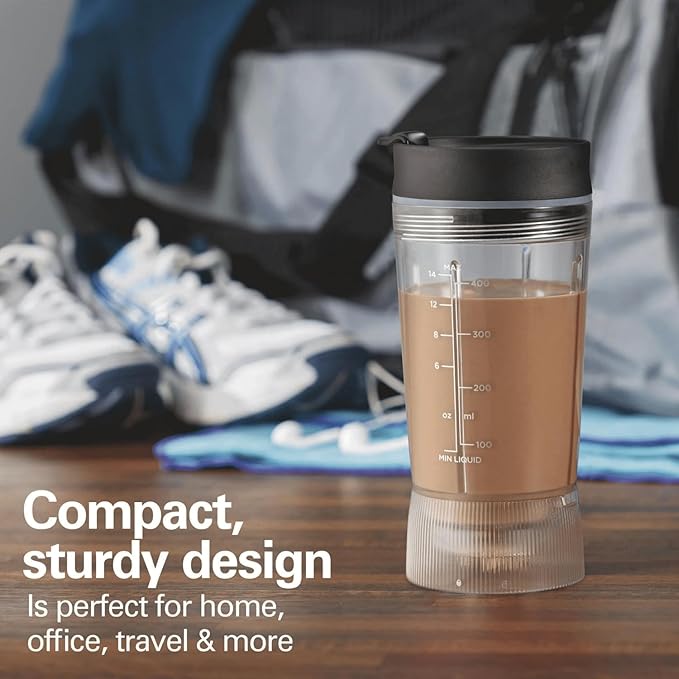 Personal Blender for Shakes and Smoothies with Leak-Proof Travel Lid Stainless Steel Blades 14 oz. Jar black 51190F