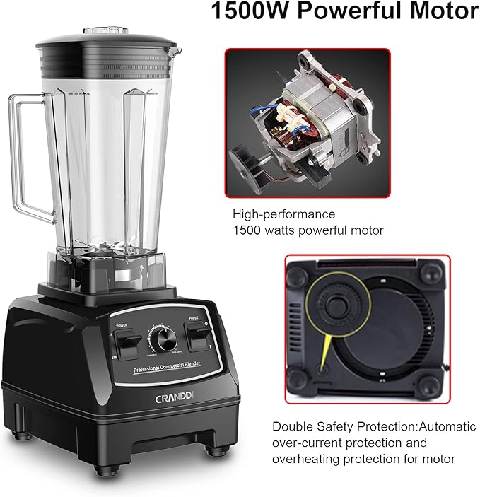 CRANDDI Professional Blender1500 Watt Commercial Blenders for Kitchen with 70oz Capacity and Self-Cleaning Classic Blenders for Shakes and Smoothies Build-in Pulse YL-010-B
