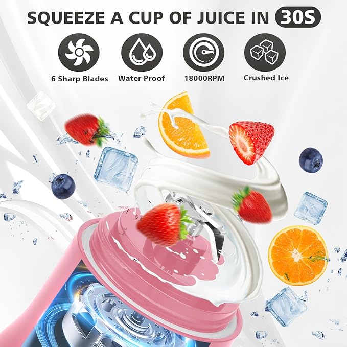 Portable Blender for Shakes and Smoothies- Personal Juicer 20 OZ Electric Protein Shaker Bottle with Insulated Sleeve USB-C RechargeableTravel Lid-Small Blender Cup for Kitchen Office GymTravel