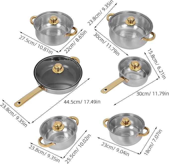 Stainless Steel Cookware Set Pots and Pans with Non-stick Frying Pan and Saucepan for Induction Cooking Kitchen Cookware for Chef and Home Use