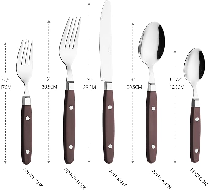 ANNOVA Silverware Set Retro/Rivet Colorful Stainless Steel Tableware Kitchen Flatware Set Utensils Includes Dinner Knives Forks Spoons Salad Forks &amp Dessert Spoons (Chocolate Brown 20 Pieces