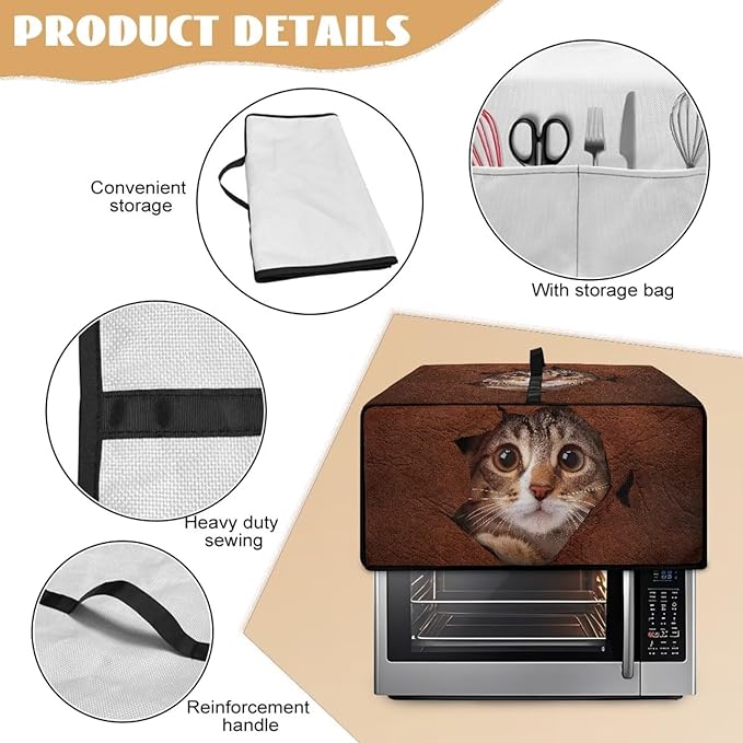 Doojoayie Cat Toaster Cover 6 Slice Universal Fit Small Appliance Covers with Top Handle Design Kitchen Decoration Gift for Mother Wife or Anyone Who Loves to Cook
