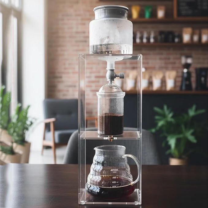 Cold Brew Coffee Tower Ice Drip Coffee Maker with 600ml Glass Pot Adjustable Drip Speed Valve Makes 2-4 Cups Acrylic Stand for Coffee Shop Tea Shop