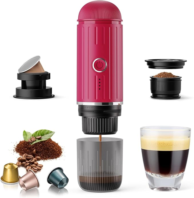 Portable Electric Espresso Machine Travel Coffee Maker for Camping Car Self-Heating Coffee Machine with USB-C Compatible With NS Capsules &amp Ground Coffee Portable Coffee Maker for HikingRVOf