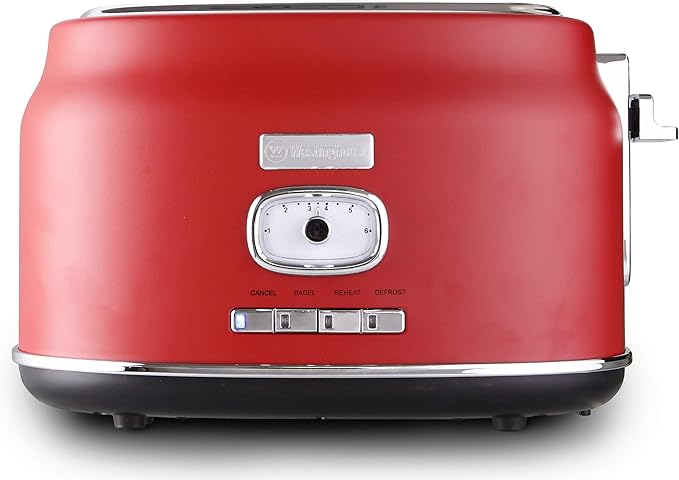 Westinghouse Retro 2-Slice Toaster Stainless Steel Extra Wide Slots with High Lift Lever 4 Easy Functions Removal Crumb Tray 6 Levels of Toasting (Red)