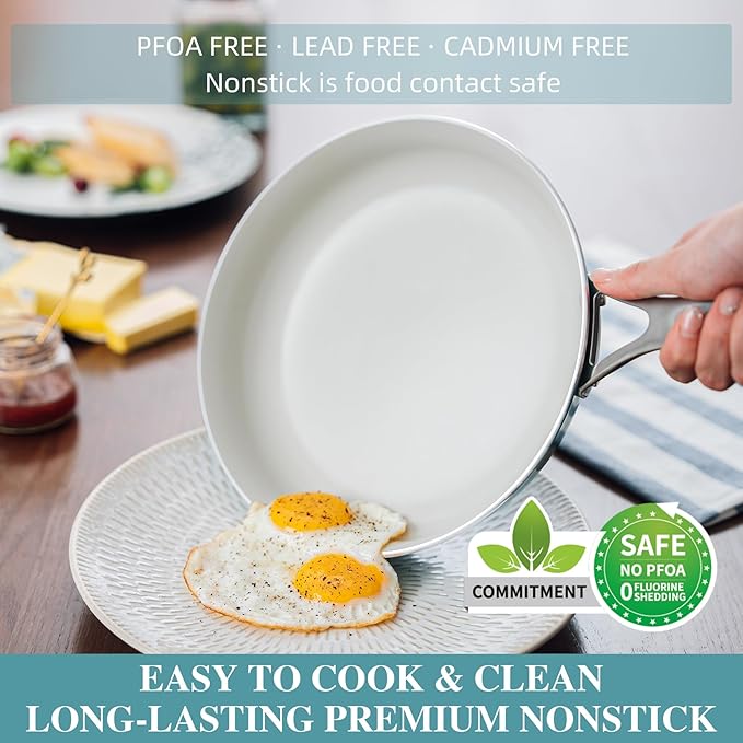 Kitchen Pots and Pans Set Non Stick 11 Pcs Ceramic Cookware Set with Stay-Cool Handle Pot and Pan Set NonToxic PFOA/PFAS Free Dishwasher/Oven Safe Evenly Heats Enamel Exterior - Teal