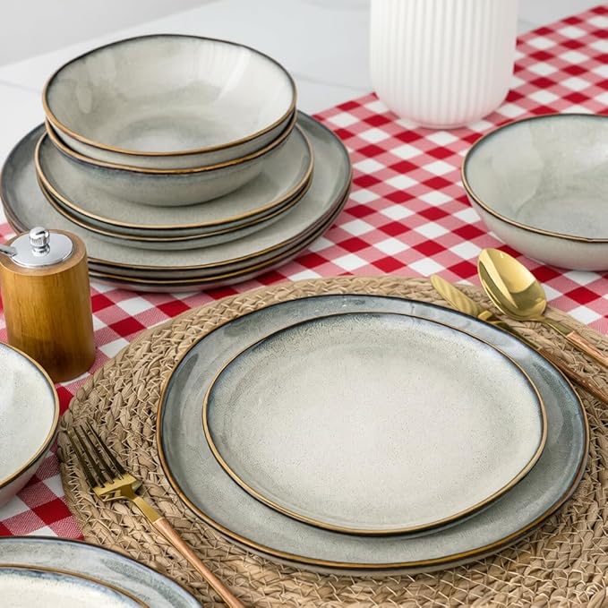 AmorArc Ceramic Dinnerware SetsHandmade Reactive Glaze Stoneware Plates and Bowls SetsHighly Scratch Resistant | Dishwasher &amp Microwave Safe Dishes SetService for 6 (18pc)