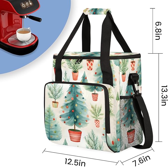 Christmas Tree Coffee Maker Carrying Bag Graffiti Tree Travel Storage Bag Compatible with K-Mini or K-Mini Plus Single Serve Coffee Brewer Carrying Case with Multiple Pockets &amp Shoulder Strap
