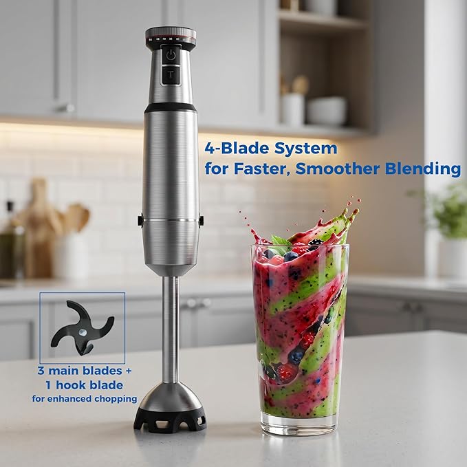 TALIA 4-in-1 Immersion Blender Hand Blender with Stainless Steel Shaft Variable Speed &amp Turbo Dishwasher-Safe for Soups Smoothies Baby Food Puree &amp Shakes