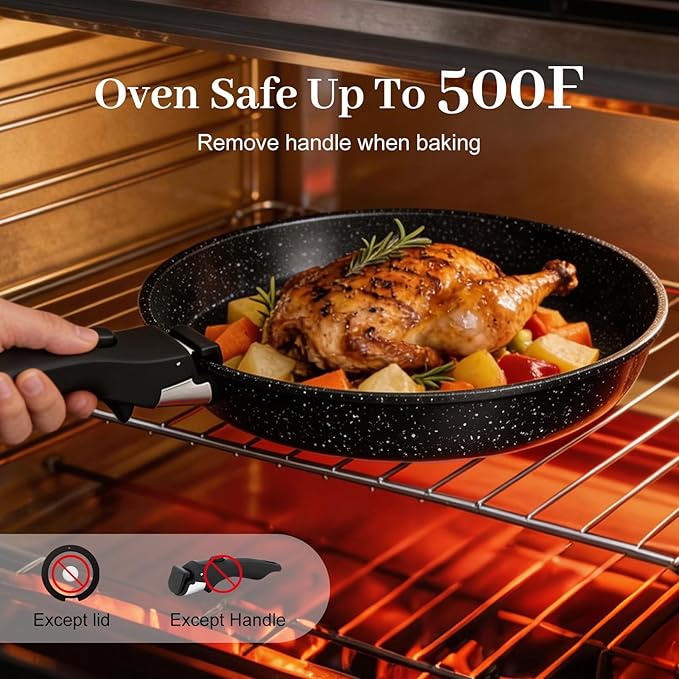 Pots and Pans Set - 25-Piece Non Stick Cookware Set Pots and Pans with Detachable Handles Includes Pans Pots Utensils Trivets for Hot Dishes Lids Space-Saving Cookware