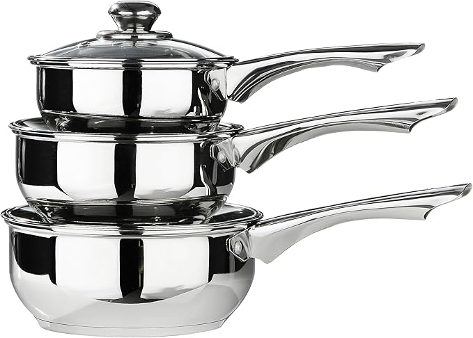 Premier Housewares 3-Piece Pan Set with Glass Lids - Stainless Steel