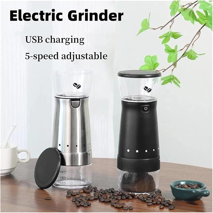 Portable Coffee Machine Electric Coffee Grinder USB Rechargeable Household Stainless Steel Manual Coffee Grinder Coffee Bean Grinderfor Outdoor Travel Picnic(White)