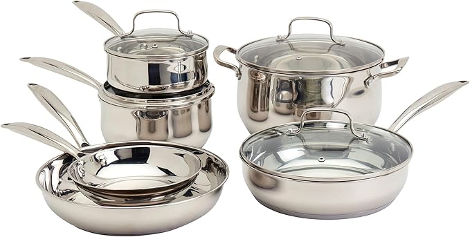 10pc Stainless Steel Cookware Set Silver 10 Piece
