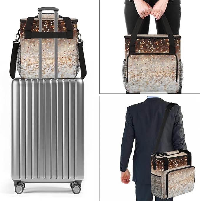 Glitter Coffee Maker Carrying Bag Gold Sequin Portable Travel Storage Tote Bag Compatible with K-Mini or K-Mini Plus Single Serve Coffee Brewer Carrying Case with Multiple Pockets &amp Shoulder Str