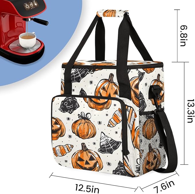 Halloween Pumpkin Coffee Maker Carrying Bag Dreamy Pumpkin Travel Storage Bag Compatible with K-Mini or K-Mini Plus Single Serve Coffee Brewer Carrying Case with Multiple Pockets &amp Shoulder Stra