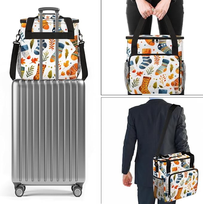 Christmas Socks Coffee Maker Carrying Bag Portable Travel Storage Tote Bag Compatible with K-Mini or K-Mini Plus Single Serve Coffee Brewer Carrying Case with Multiple Pockets &amp Shoulder Strap
