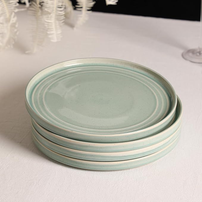 Stone Lain Claire 8-Piece Dinner Plate Set Stoneware Plates Dishwasher and Microwave Safe Dish Set for 8 Green