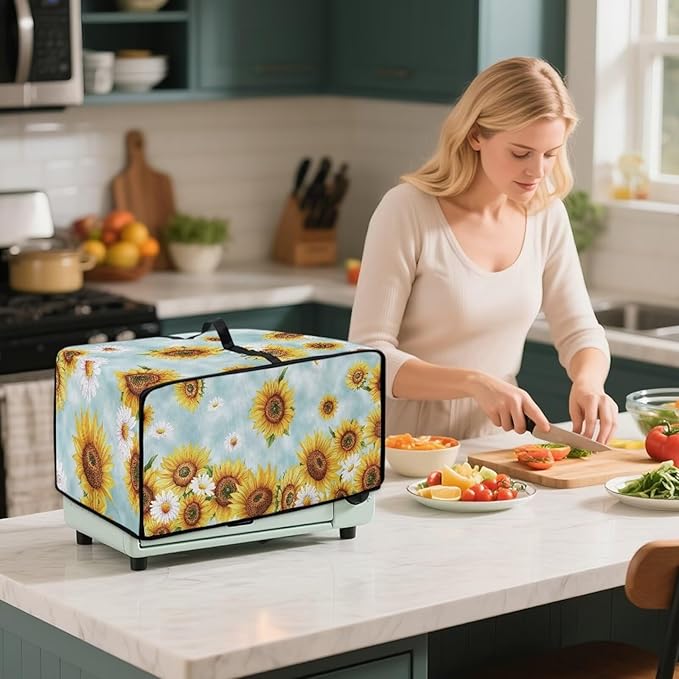 Doojoayie Small Appliance Covers Waterproof Toaster Oven Cover 6 Slice Kitchen Appliance Dust Protector 19.7x16x 10 Compatible with Toaster/Bread Machine Sunflower Print